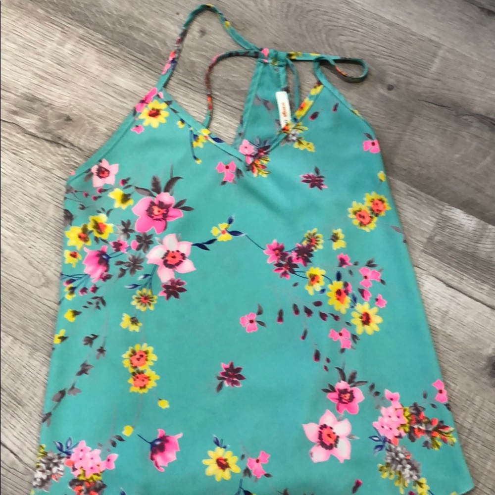 Blue Floral Sleeveless Blouse
